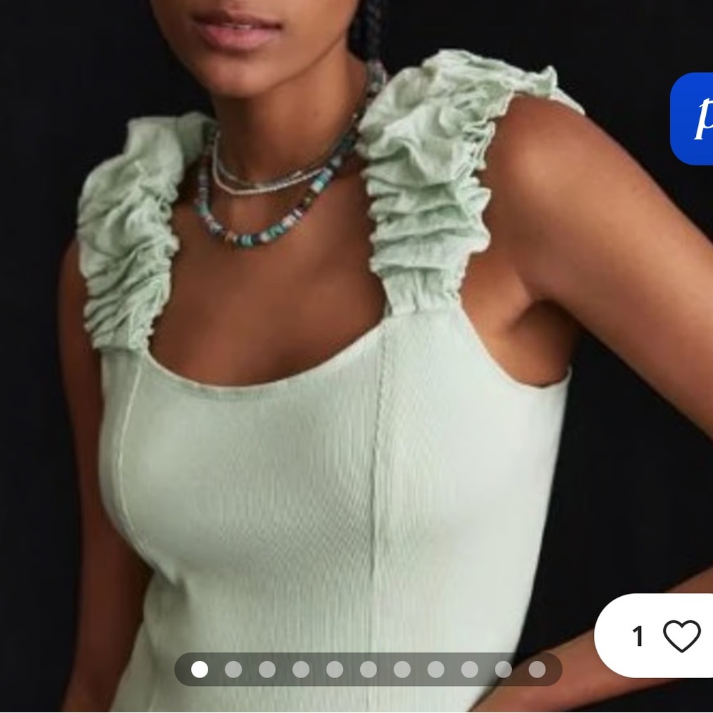 Anthropologie Mint Green Ruffle Strap Tank Top